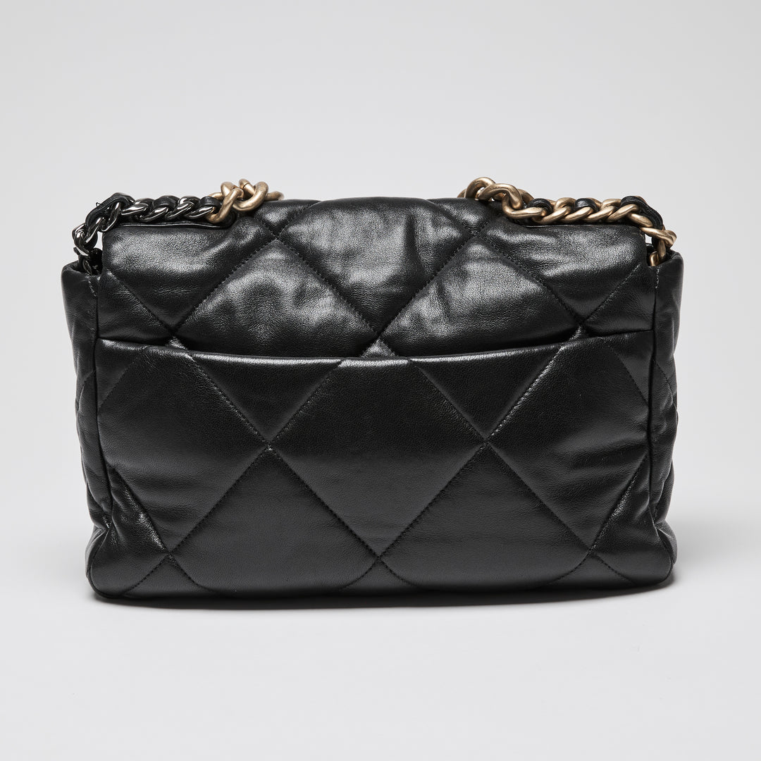 Pre-Loved Chanel™ Black Lambskin Leather Large 19 Flap Bag