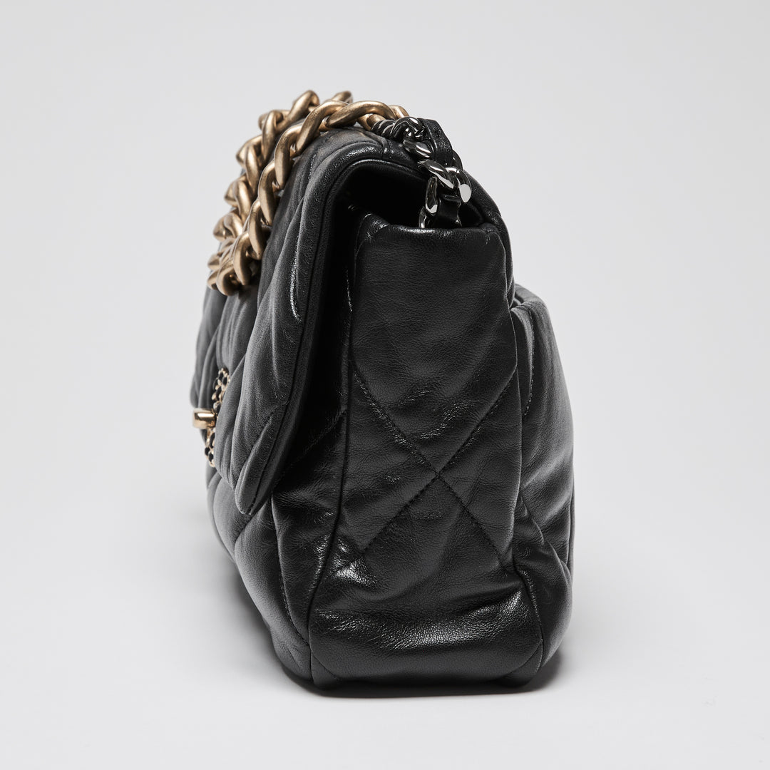 Pre-Loved Chanel™ Black Lambskin Leather Large 19 Flap Bag