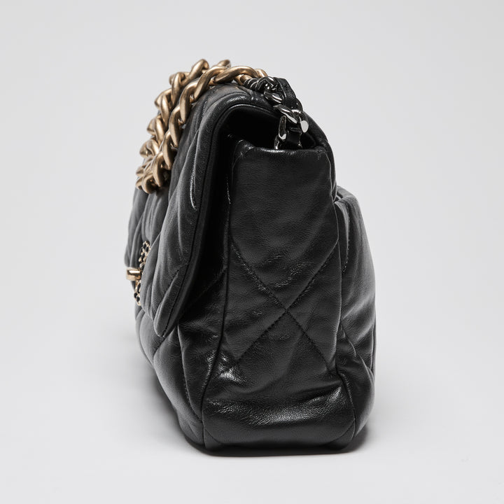 Pre-Loved Chanel™ Black Lambskin Leather Large 19 Flap Bag