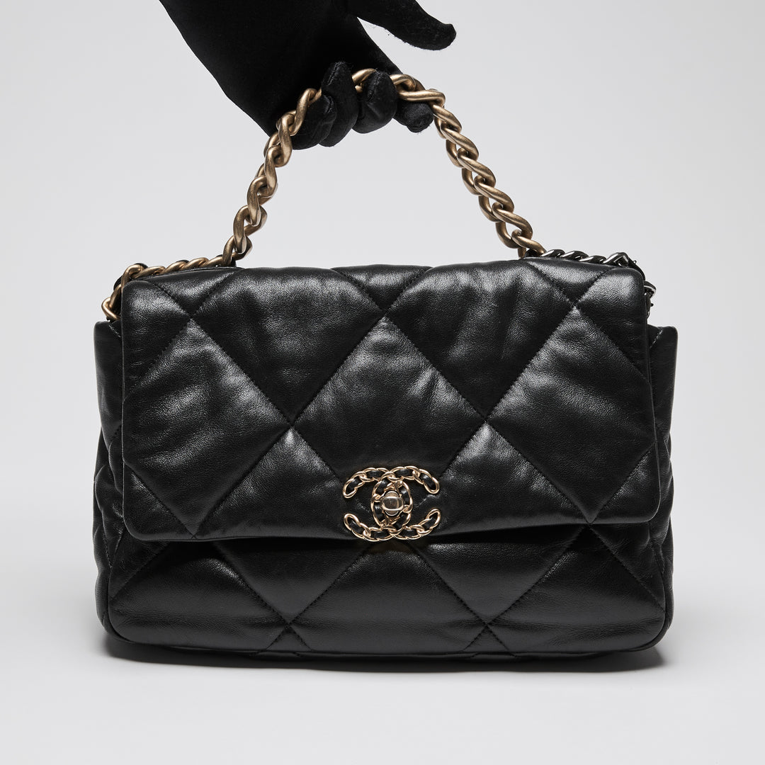 Pre-Loved Chanel™ Black Lambskin Leather Large 19 Flap Bag
