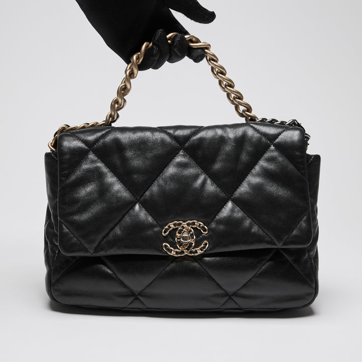 Pre-Loved Chanel™ Black Lambskin Leather Large 19 Flap Bag