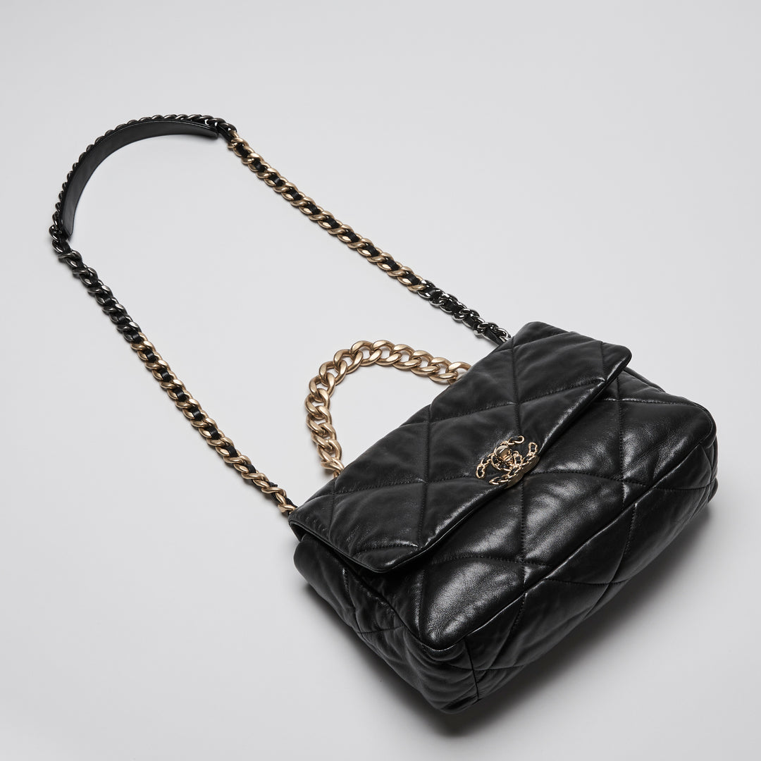 Pre-Loved Chanel™ Black Lambskin Leather Large 19 Flap Bag