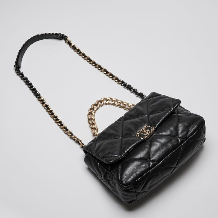 Pre-Loved Chanel™ Black Lambskin Leather Large 19 Flap Bag