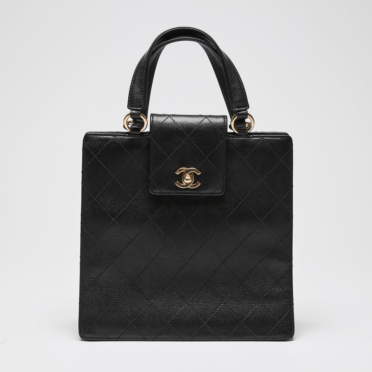Pre-Loved Chanel™ Black Grained Leather Vintage North South Tote Bag