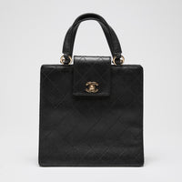 Pre-Loved Chanel™ Black Grained Leather Vintage North South Tote Bag