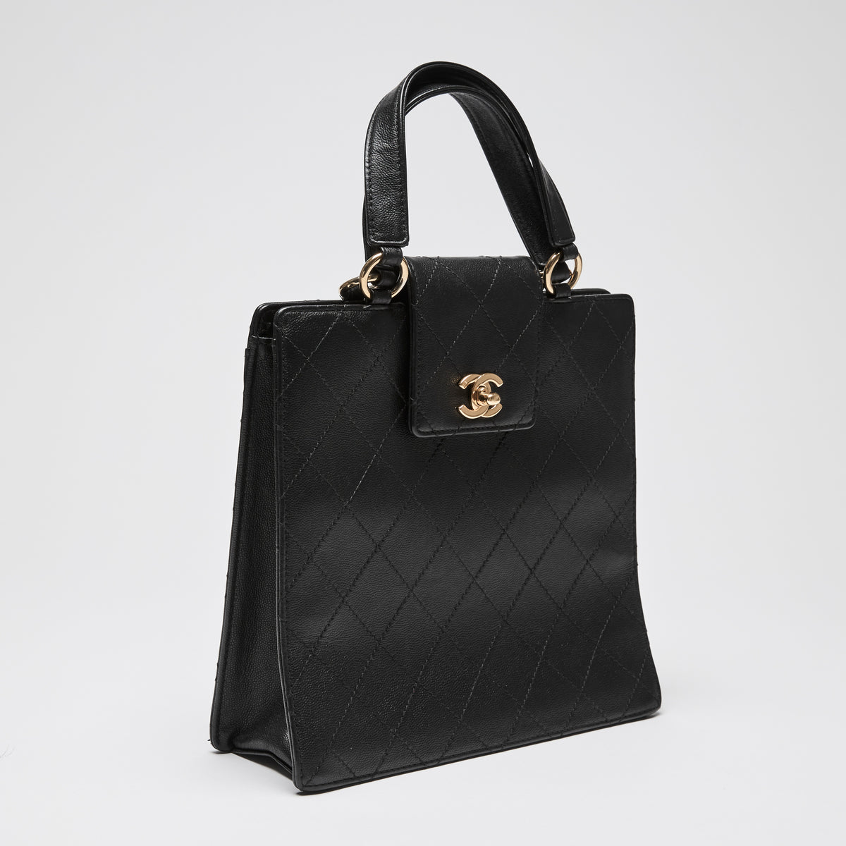 Pre-Loved Chanel™ Black Grained Leather Vintage North South Tote Bag