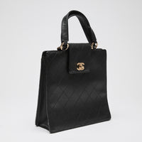 Pre-Loved Chanel™ Black Grained Leather Vintage North South Tote Bag