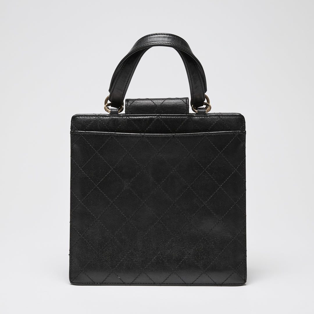 Pre-Loved Chanel™ Black Grained Leather Vintage North South Tote Bag