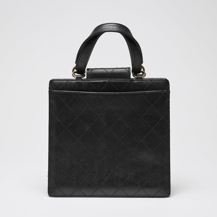 Pre-Loved Chanel™ Black Grained Leather Vintage North South Tote Bag