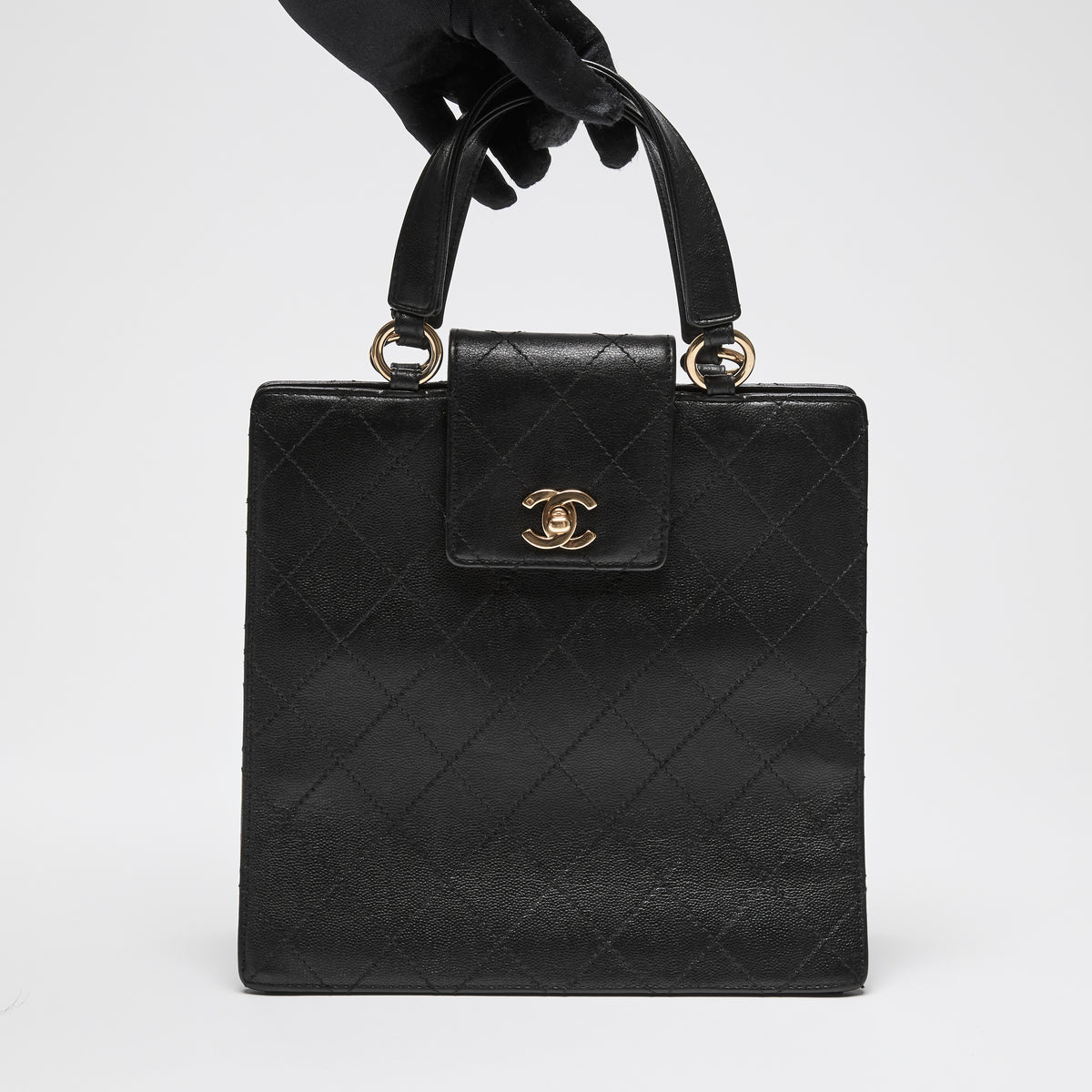 Pre-Loved Chanel™ Black Grained Leather Vintage North South Tote Bag