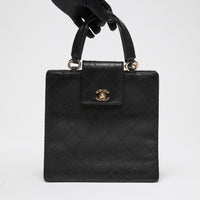 Pre-Loved Chanel™ Black Grained Leather Vintage North South Tote Bag