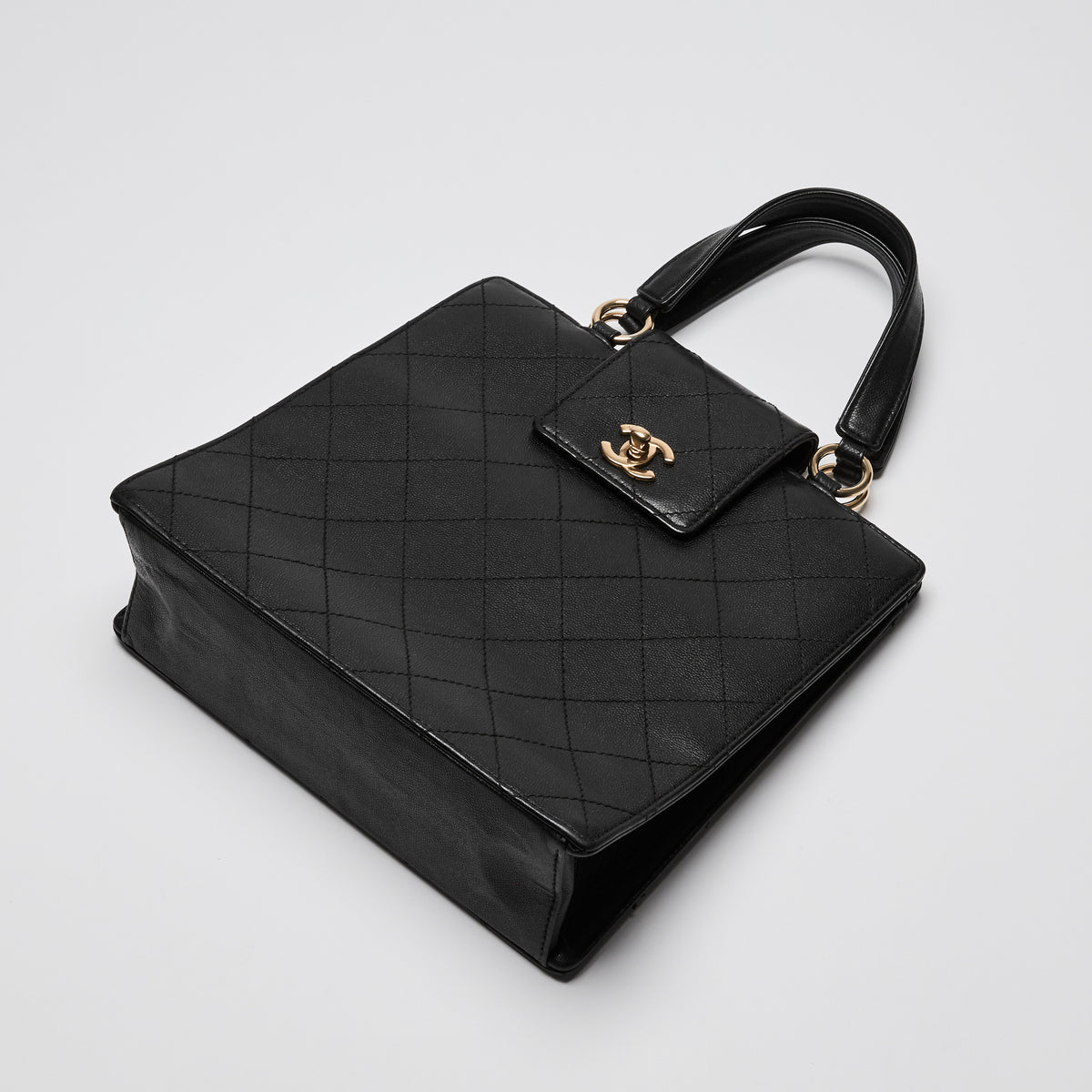 Pre-Loved Chanel™ Black Grained Leather Vintage North South Tote Bag