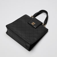 Pre-Loved Chanel™ Black Grained Leather Vintage North South Tote Bag