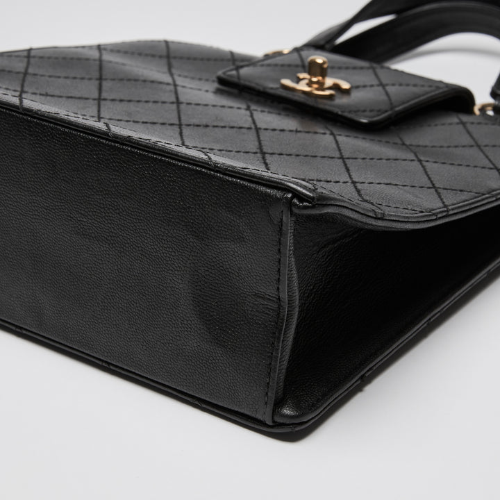 Pre-Loved Chanel™ Black Grained Leather Vintage North South Tote Bag