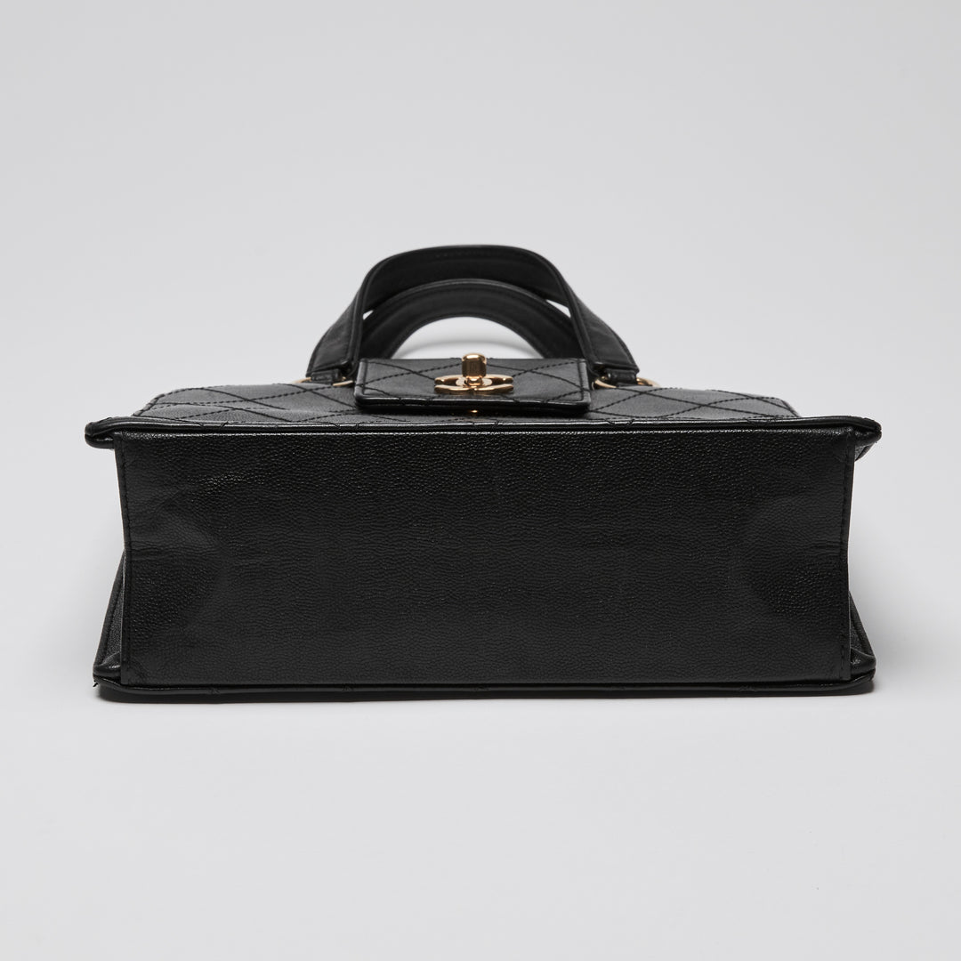 Pre-Loved Chanel™ Black Grained Leather Vintage North South Tote Bag