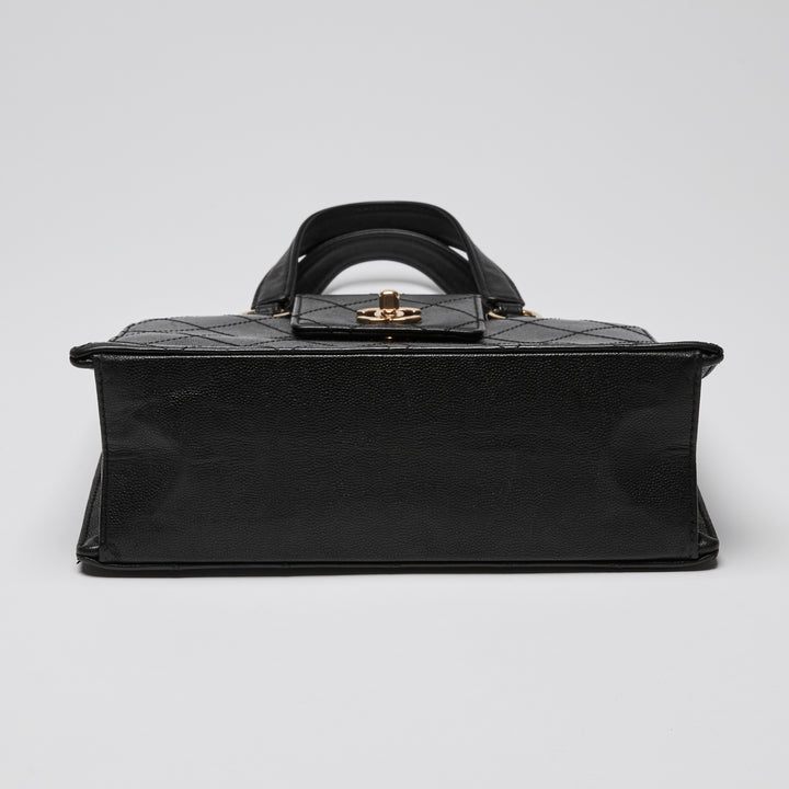 Pre-Loved Chanel™ Black Grained Leather Vintage North South Tote Bag