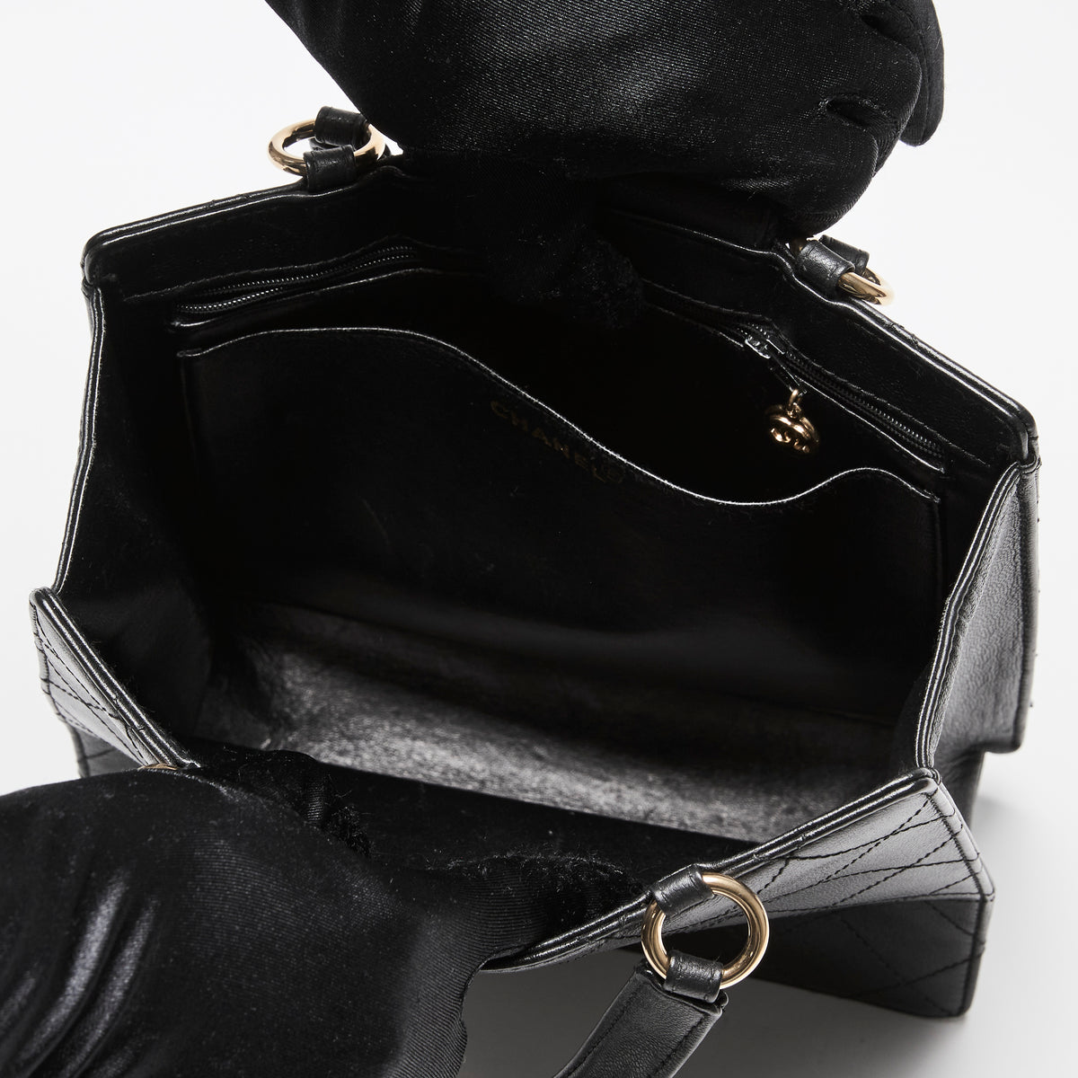 Pre-Loved Chanel™ Black Grained Leather Vintage North South Tote Bag