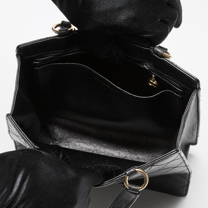 Pre-Loved Chanel™ Black Grained Leather Vintage North South Tote Bag