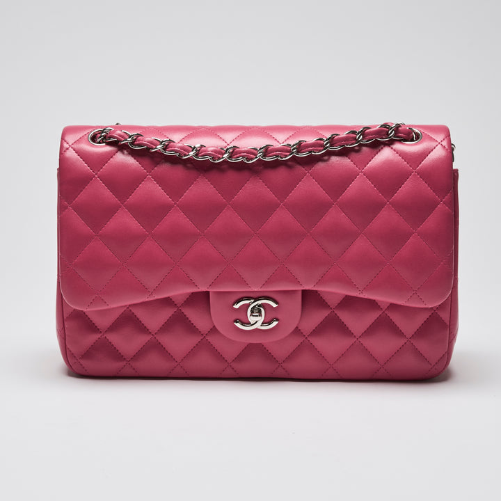 Pre-Loved Chanel™ Pink Lambskin Leather Large Classic Double Flap Bag