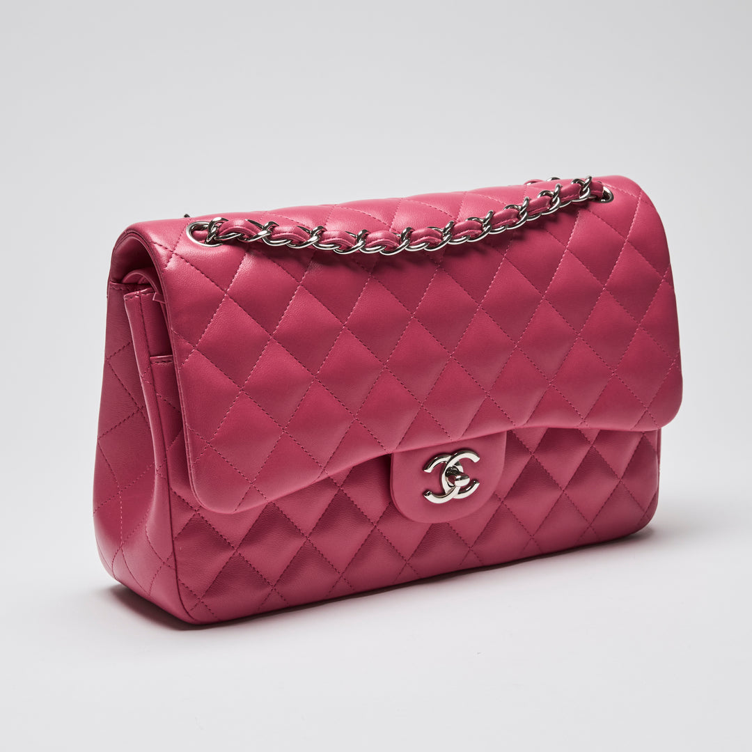 Pre-Loved Chanel™ Pink Lambskin Leather Large Classic Double Flap Bag