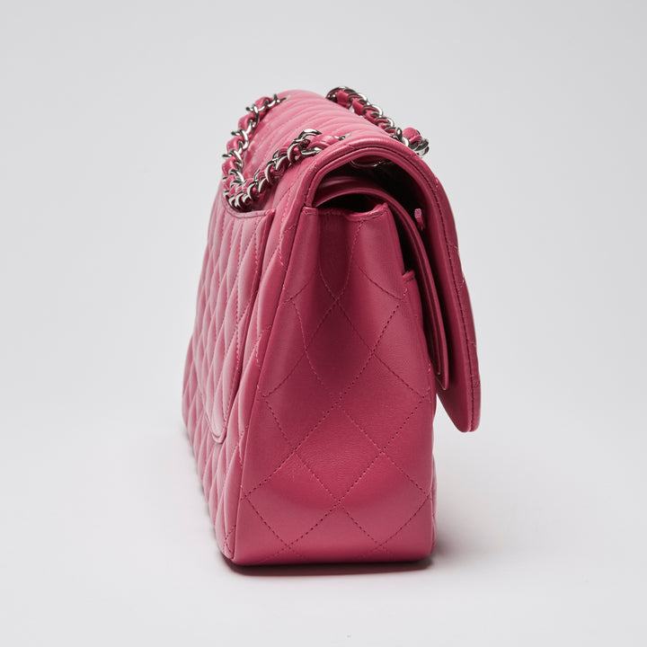 Pre-Loved Chanel™ Pink Lambskin Leather Large Classic Double Flap Bag
