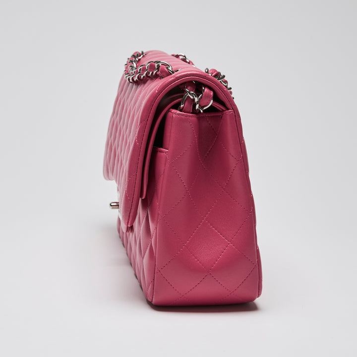 Pre-Loved Chanel™ Pink Lambskin Leather Large Classic Double Flap Bag