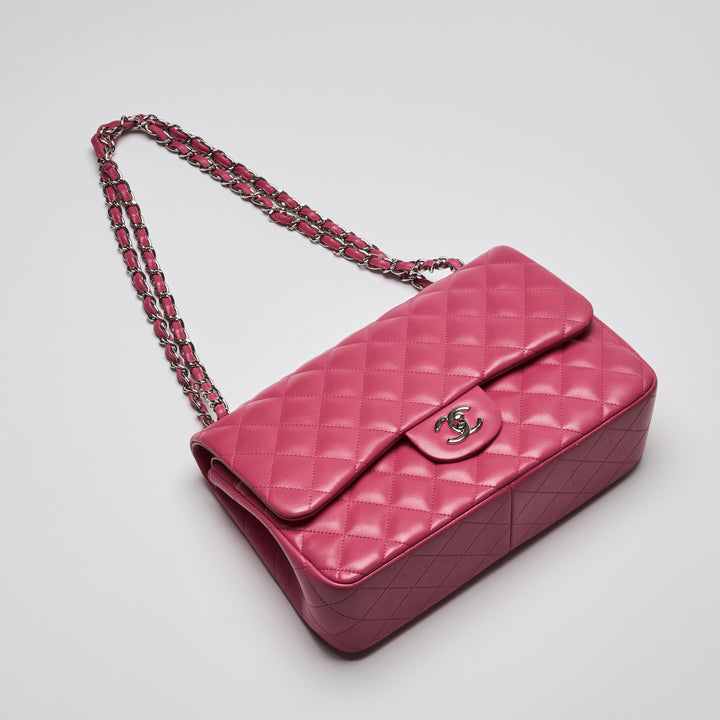 Pre-Loved Chanel™ Pink Lambskin Leather Large Classic Double Flap Bag