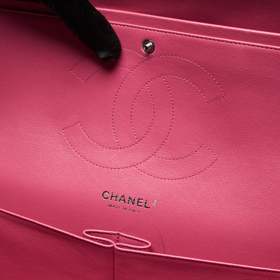 Pre-Loved Chanel™ Pink Lambskin Leather Large Classic Double Flap Bag