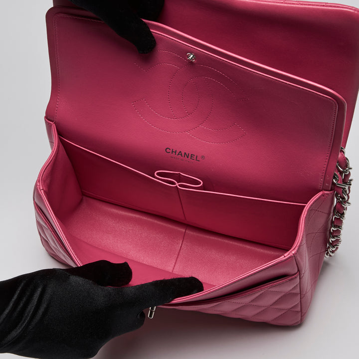 Pre-Loved Chanel™ Pink Lambskin Leather Large Classic Double Flap Bag