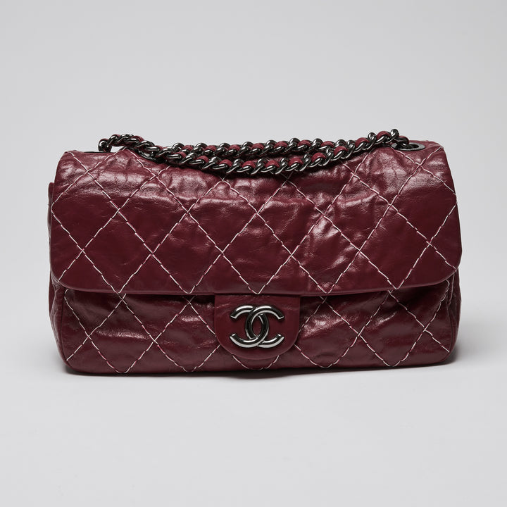 Pre-Loved Chanel™ Burgundy Aged Calfskin Leather Single Flap Bag