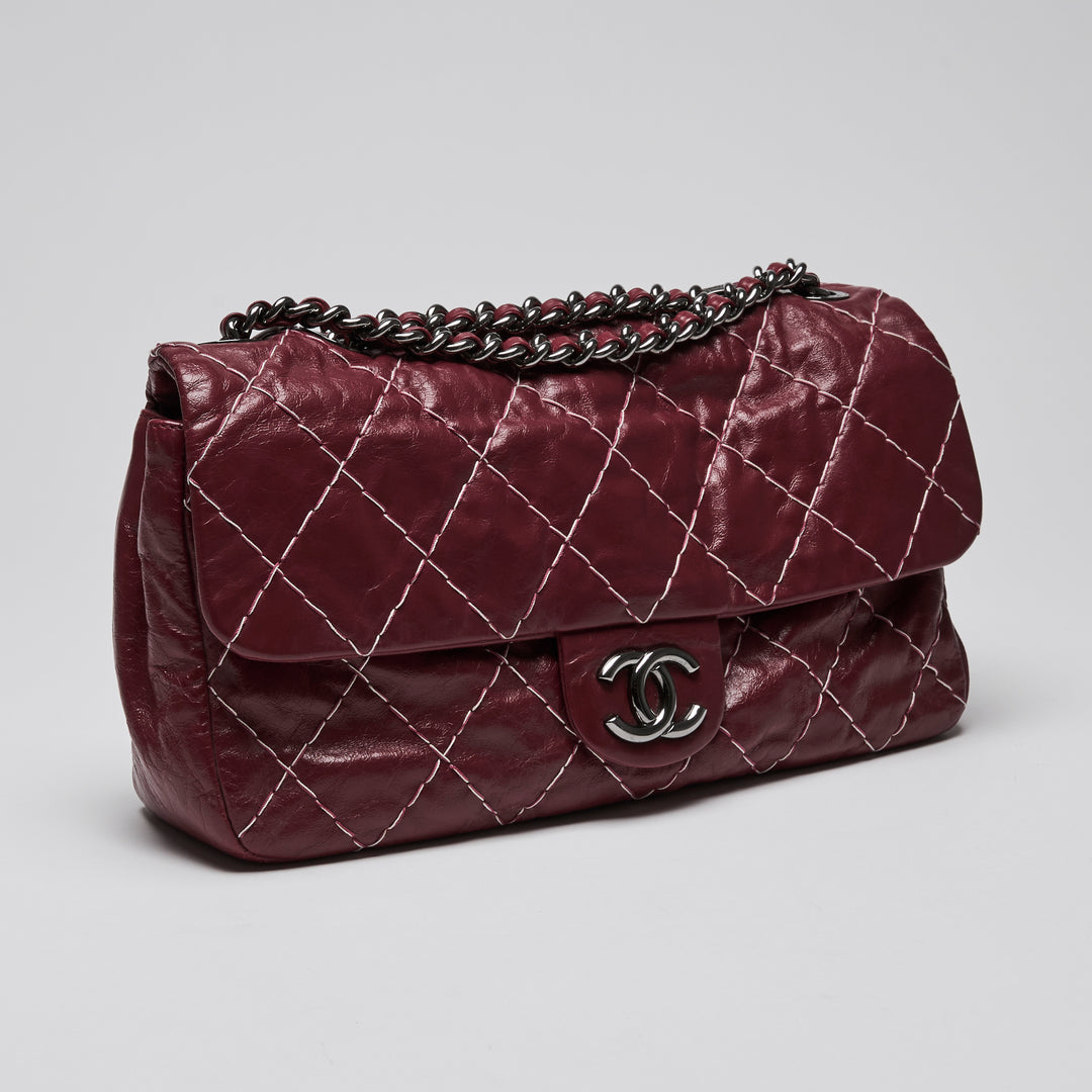 Pre-Loved Chanel™ Burgundy Aged Calfskin Leather Single Flap Bag