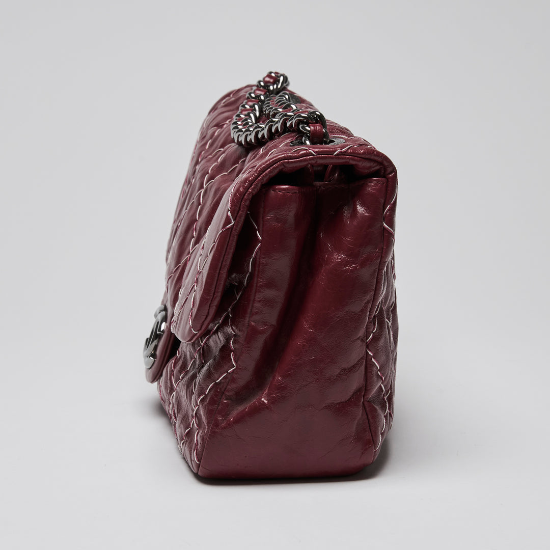 Pre-Loved Chanel™ Burgundy Aged Calfskin Leather Single Flap Bag