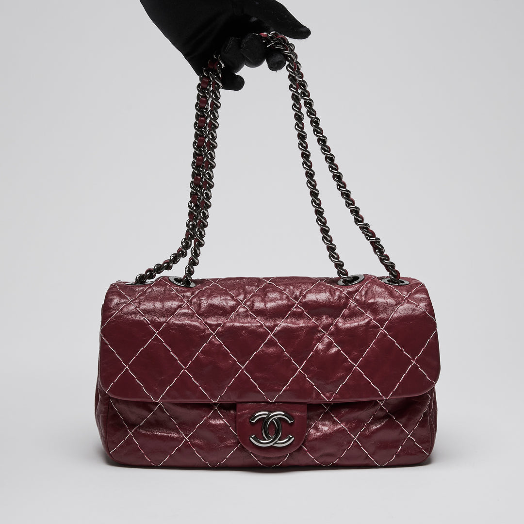 Pre-Loved Chanel™ Burgundy Aged Calfskin Leather Single Flap Bag