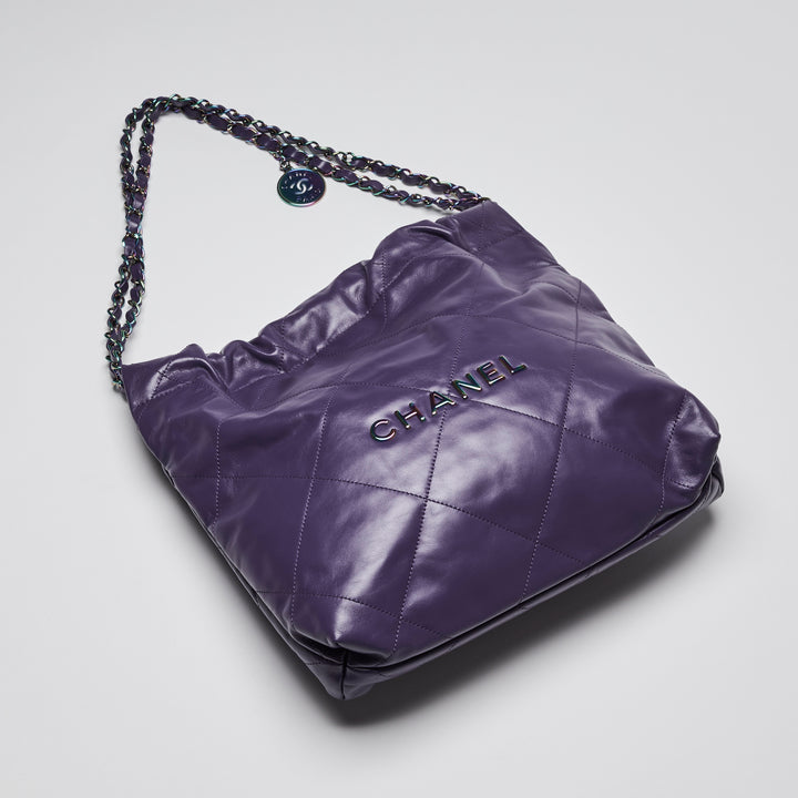 Chanel Purple Calfskin Leather Small 22 Hobo Bag