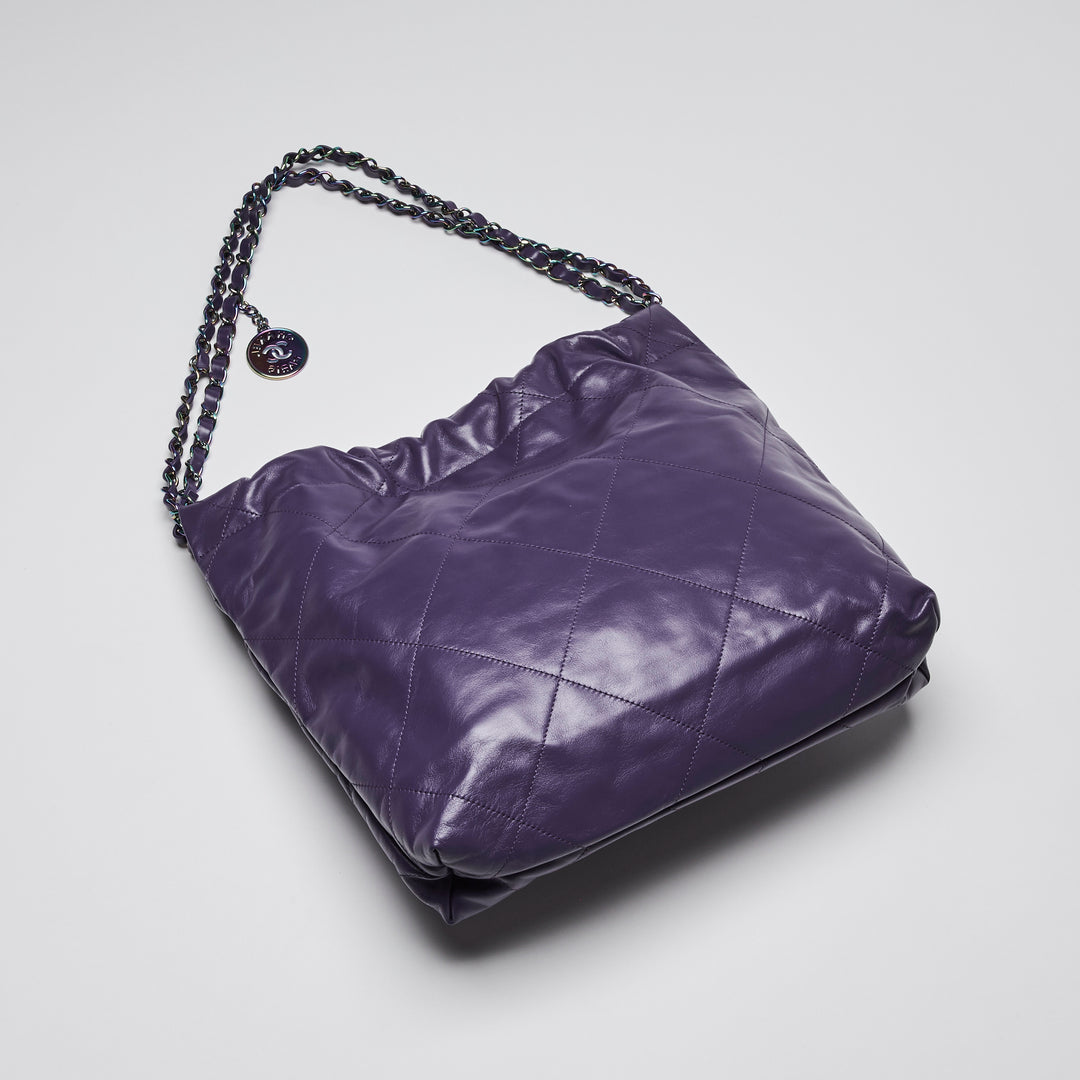 Chanel Purple Calfskin Leather Small 22 Hobo Bag