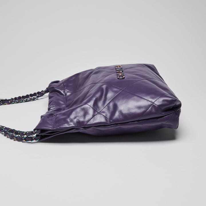 Chanel Purple Calfskin Leather Small 22 Hobo Bag