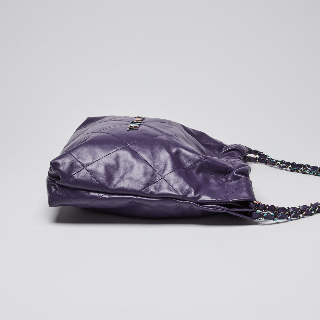 Chanel Purple Calfskin Leather Small 22 Hobo Bag