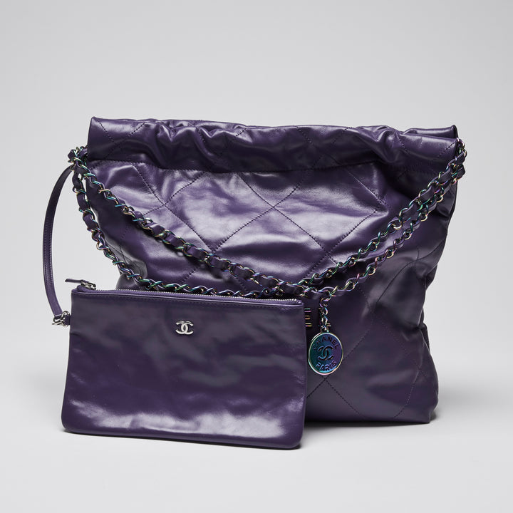 Chanel Purple Calfskin Leather Small 22 Hobo Bag