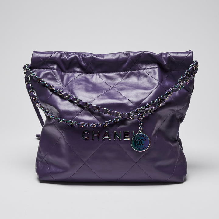 Chanel Purple Calfskin Leather Small 22 Hobo Bag