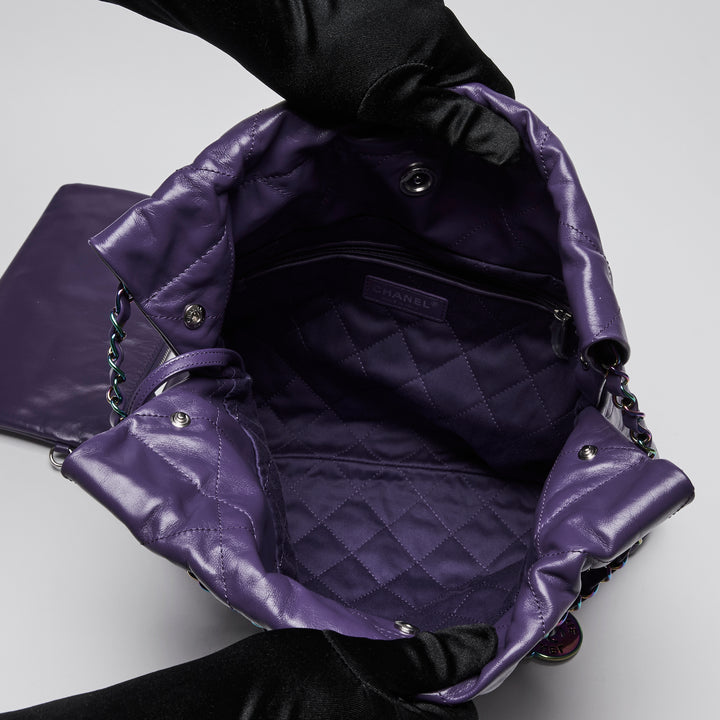 Chanel Purple Calfskin Leather Small 22 Hobo Bag