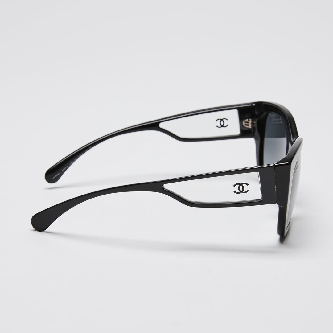 Pre-Loved Chanel™ Black Cateye Transparent Accent Sunglasses