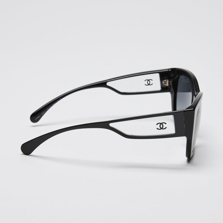 Pre-Loved Chanel™ Black Cateye Transparent Accent Sunglasses