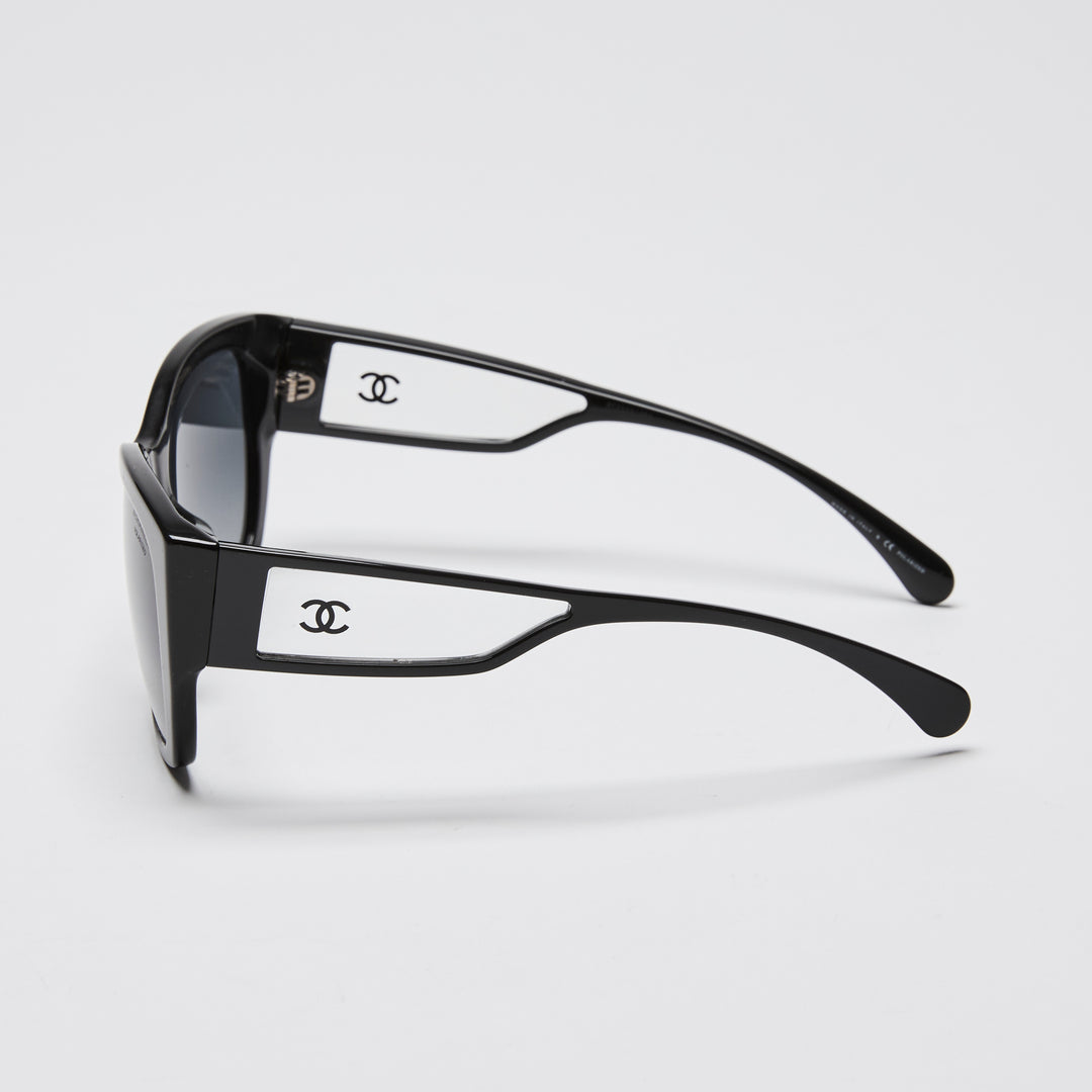 Pre-Loved Chanel™ Black Cateye Transparent Accent Sunglasses
