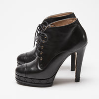 Pre-Loved Chanel™ Black Calfskin Leather Platform Heel Boots Size 38