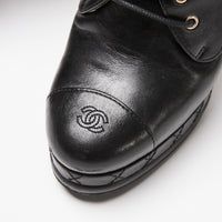 Pre-Loved Chanel™ Black Calfskin Leather Platform Heel Boots Size 38