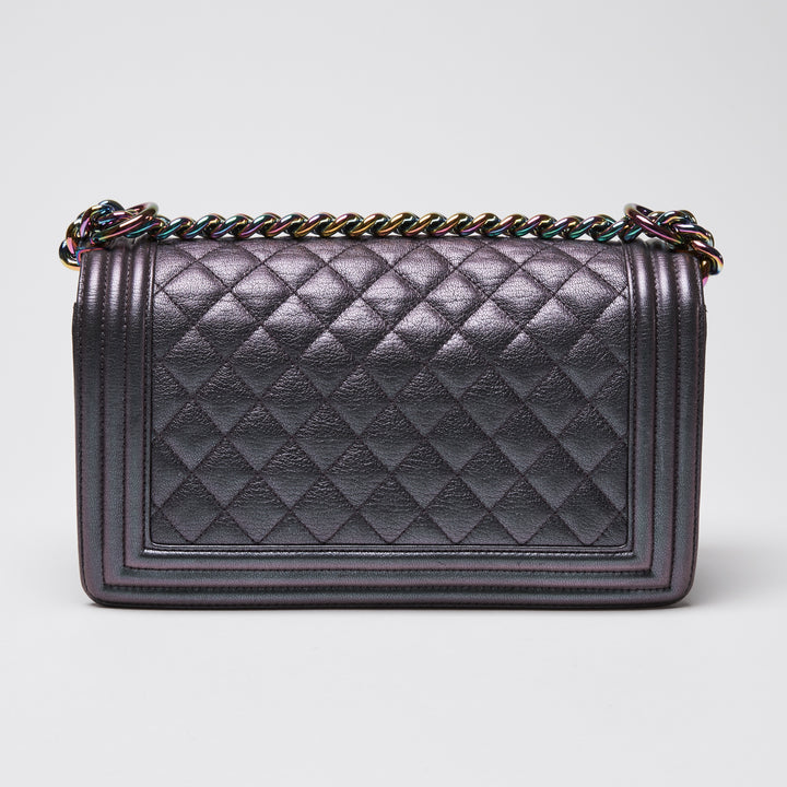 Pre-Loved Chanel™ Metallic Grey Iridescent Calfskin Leather Medium Boy Bag