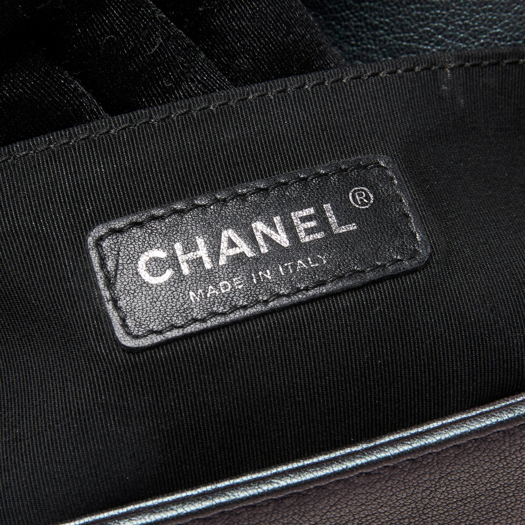 Pre-Loved Chanel™ Metallic Grey Iridescent Calfskin Leather Medium Boy Bag