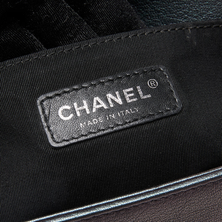 Pre-Loved Chanel™ Metallic Grey Iridescent Calfskin Leather Medium Boy Bag