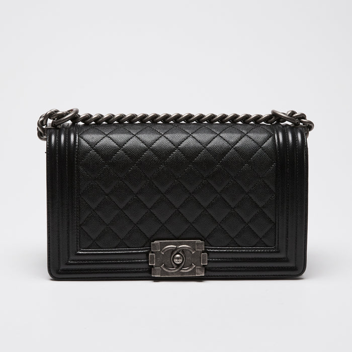 Pre-Loved Chanel™ Black Caviar Leather Medium Boy Bag