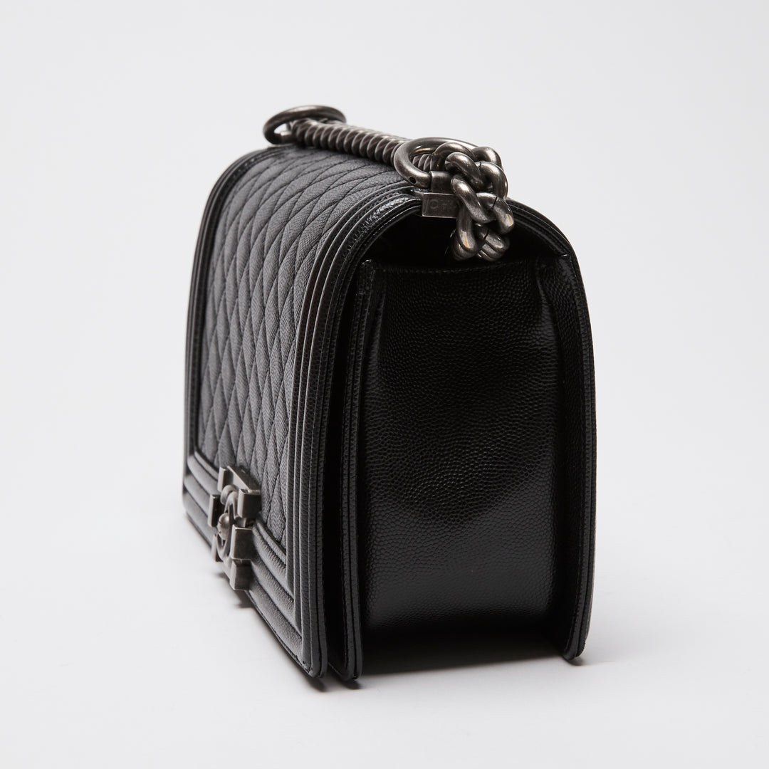 Pre-Loved Chanel™ Black Caviar Leather Medium Boy Bag
